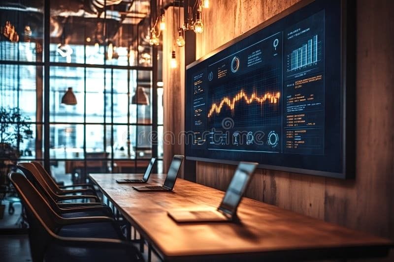 modern office meeting room showing graphs data large screen displaying analysis laptops table creating 353072156 9978957492
